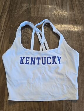 CRZ YOGA White Strappy Crop Top with Blue 'KENTUCKY' Logo